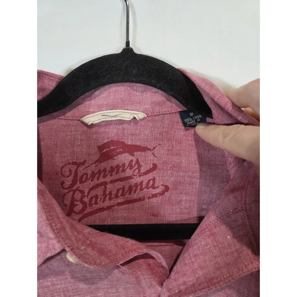 Tommy Bahama 100% Linen Mens Medium Button Up Long Sleeve Red Beach Island Relax